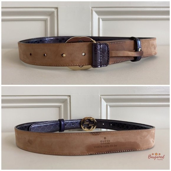 Authentic Gucci Purple Microguccissima Patent Leather Interlocking G Belt 85/34 - Picture 6 of 13